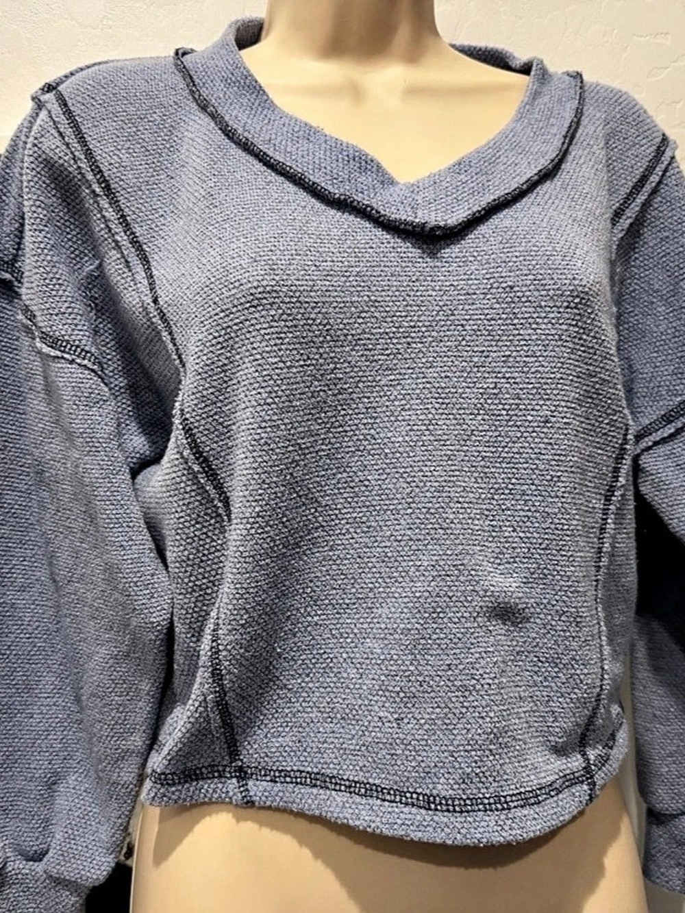 LUSH Blue Textured Cropped Sweater